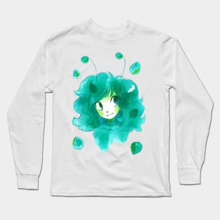 Watercolor Green Leaf Girl Long Sleeve T-Shirt